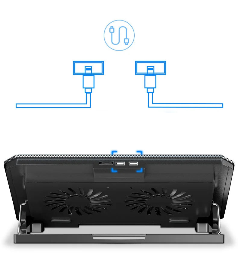 Suporte para Portáteis - Com Arrefecimento, Painel Metálico, Velocidade Ajustável e 2 Ventoinhas Suporte para Portáteis - Com Arrefecimento, Painel Metálico, Velocidade Ajustável e 2 Ventoinhas